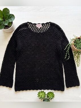 Show me your MUMU- Black Crochet Scoop Neck Sweater or bathing suit cover up